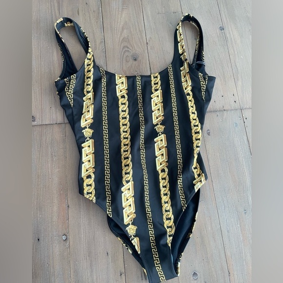 Versace Black & Gold Chain Strip Medusa one piece swimsuit NWT - Picture 5 of 8